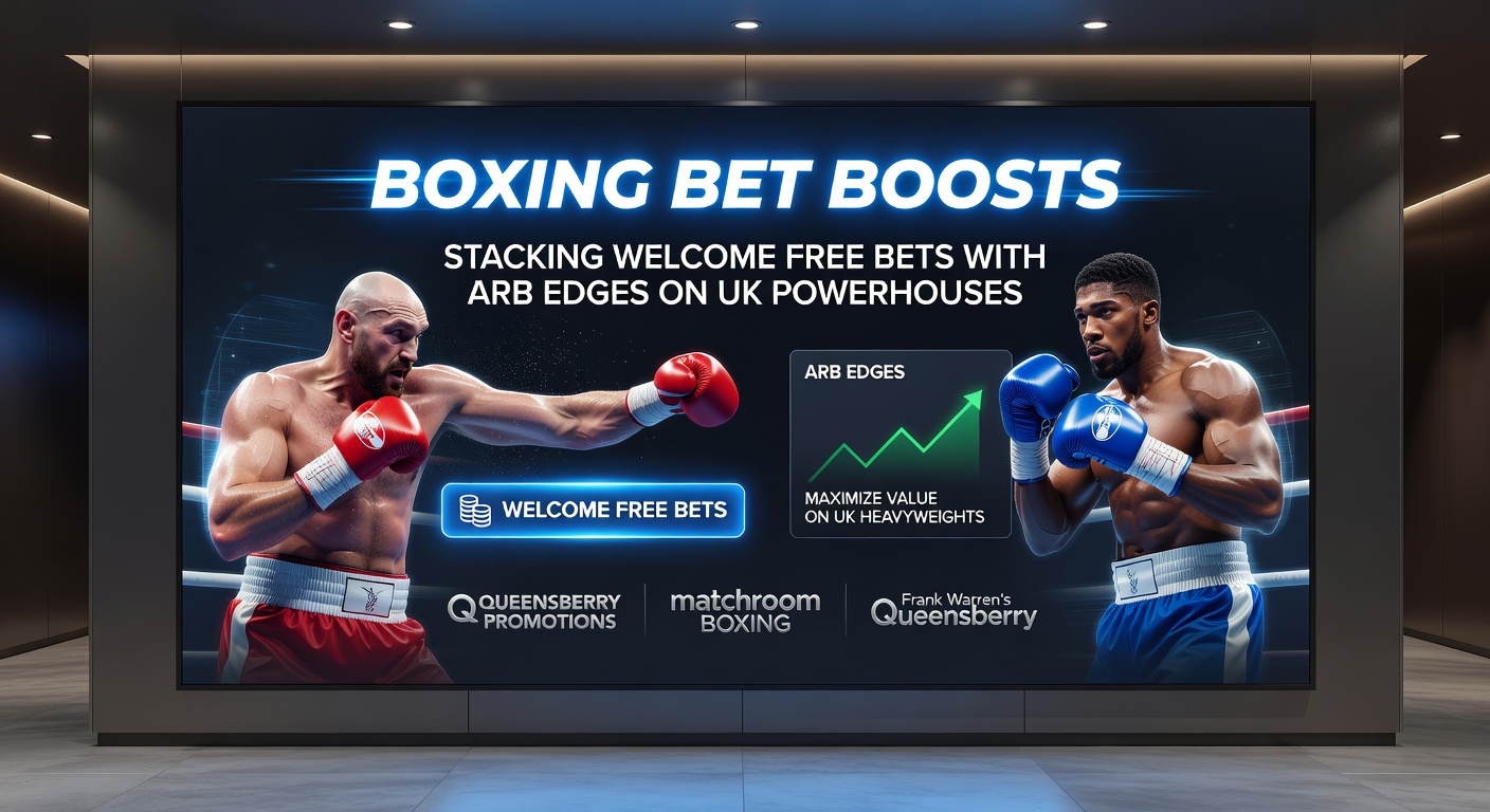 Close-up of a bookmaker's app interface showing stacked boxing bets with bet boost icons, free bet tokens, and arbitrage calculator overlay