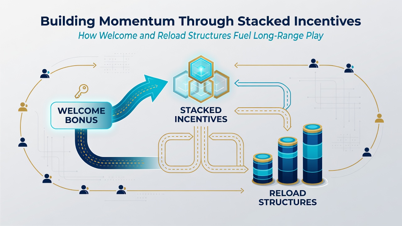 Timeline graphic illustrating progression from welcome bonuses through successive reload offers