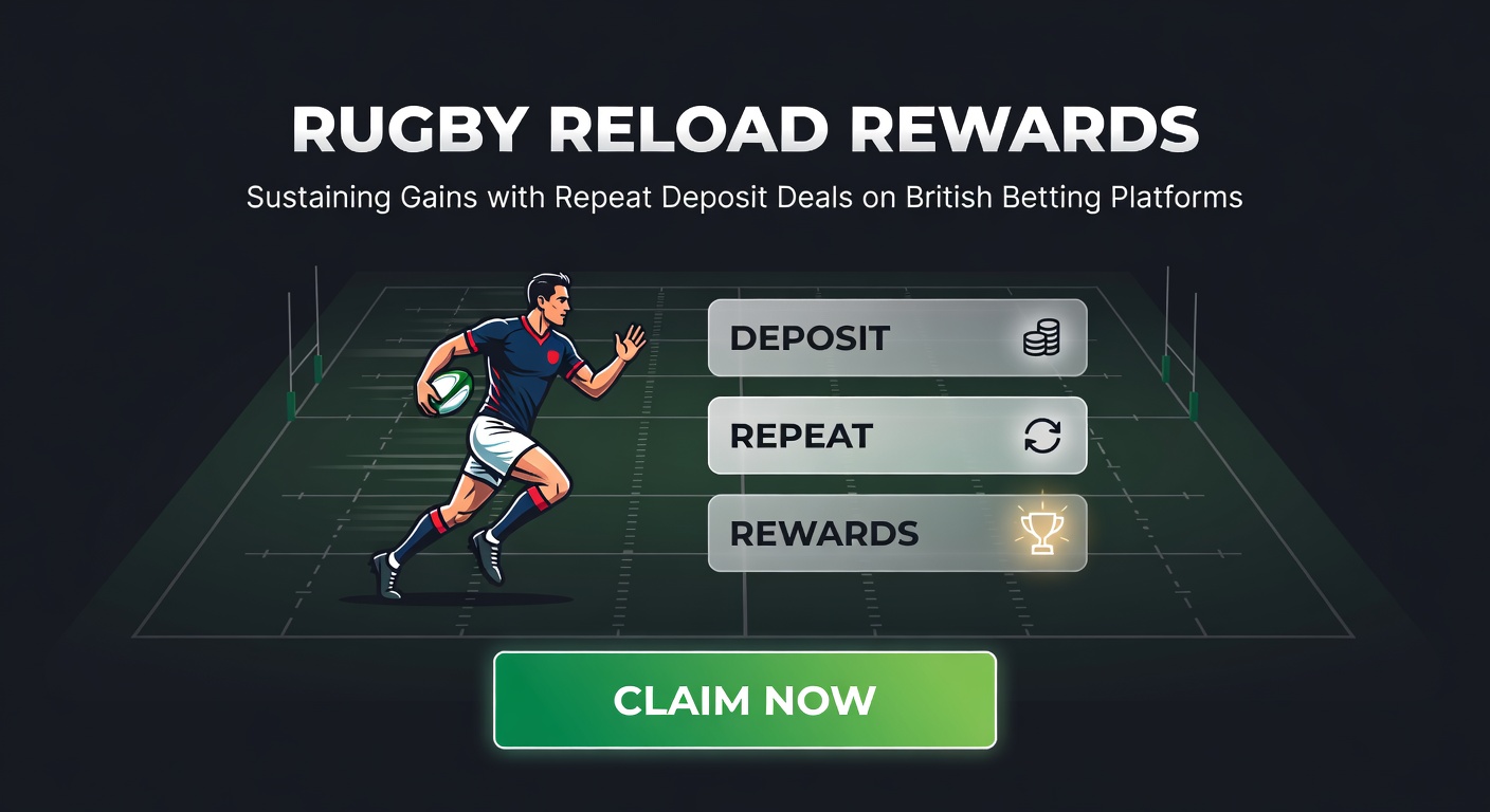 Close-up of a bettor's screen showing rugby odds and a reload bonus notification on a UK betting app, capturing the moment of strategic redeposit