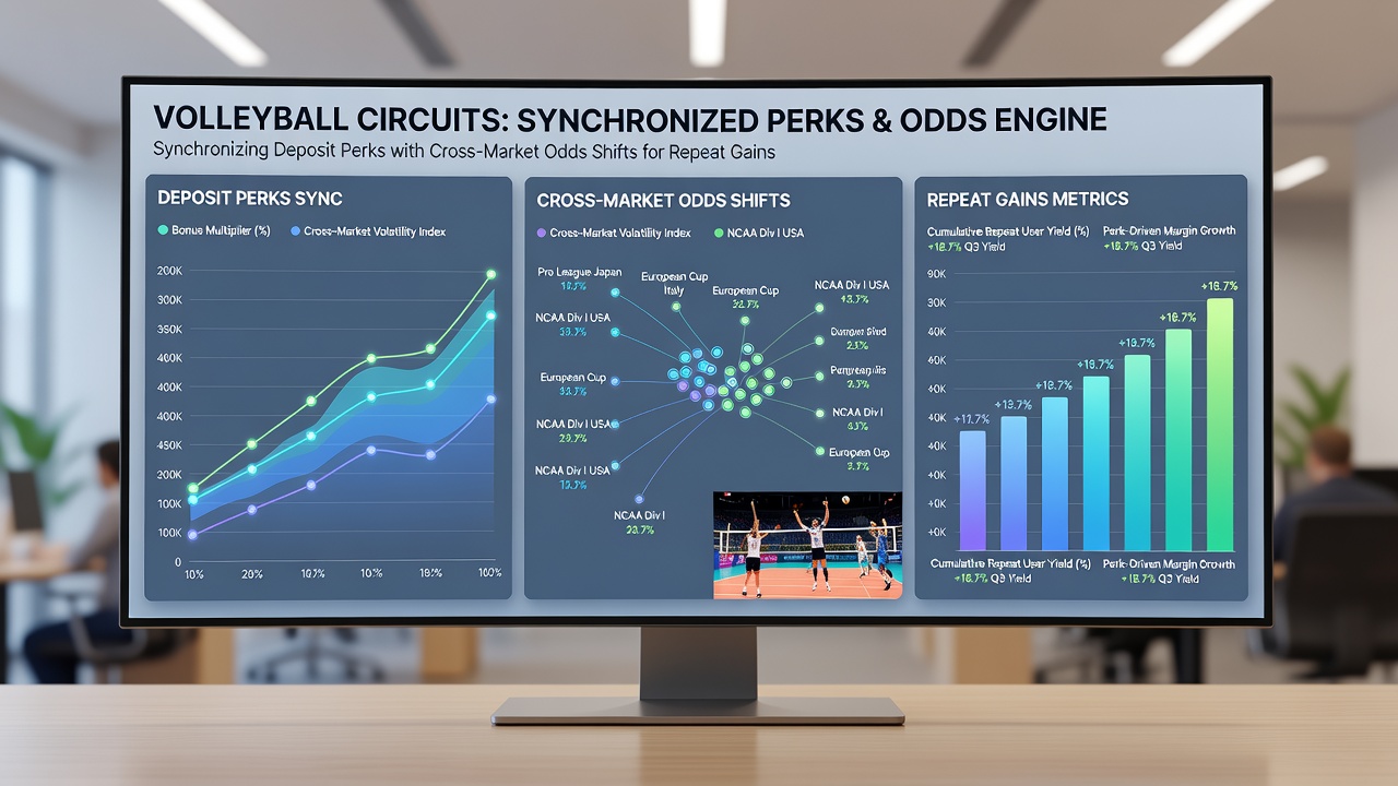 Digital screen showing live volleyball betting odds and deposit bonus activation interface